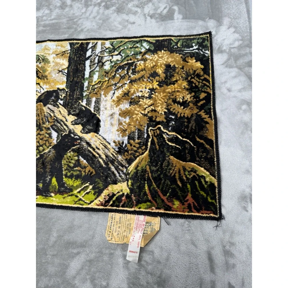 Vintage Bear And Cubs Tapestry Rug Wall Decor Art Made In Italy 39x19 1960s 60s